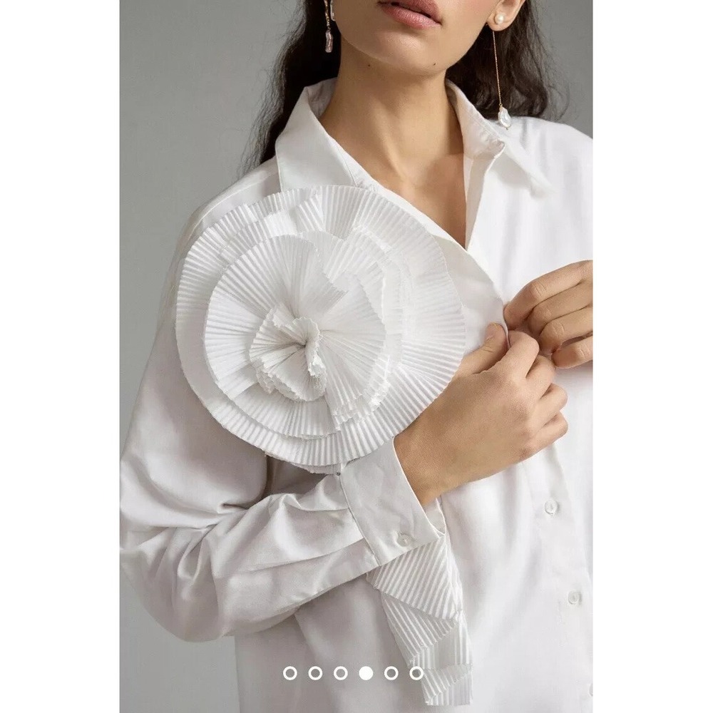 NEW Anthropologie Forever That Girl Floral Appliqué Shirt Dress Size XXS WHITE